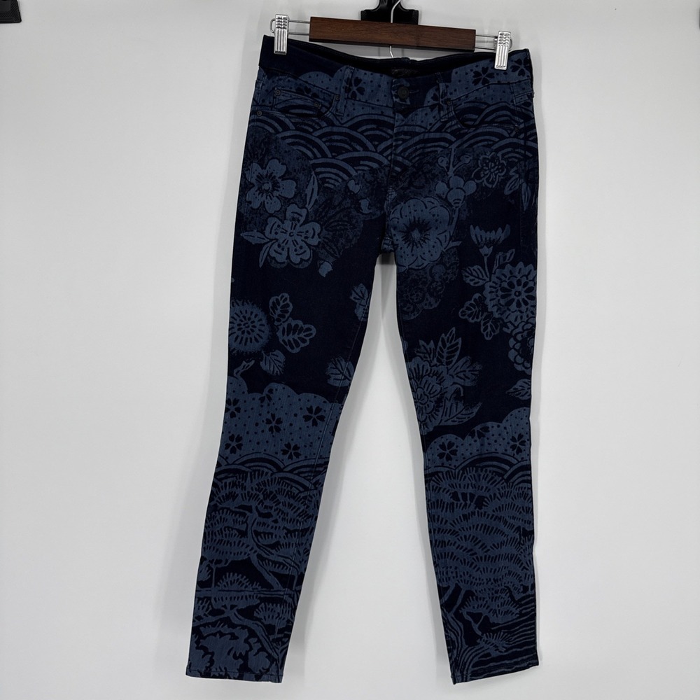 Mother The Looker Crop Moon Of Tokyo Jeans 28 Blue Stretch Floral AOP Victorian